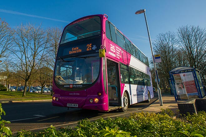 The local bus stopping on campus