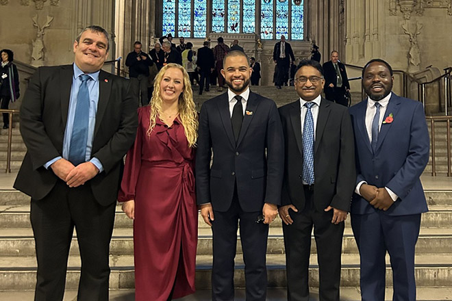 Keele Business School leaders with members of the Parliament.